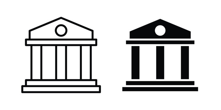 Museum icon design. Editable silhouette and Thin Stroke outlined icons pack