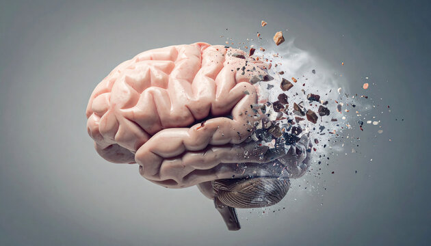 Abstract representation of a human brain with fragmented fading memories