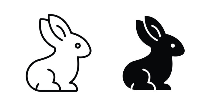 Rabbit icon design. Editable silhouette and Thin Stroke outlined icons pack