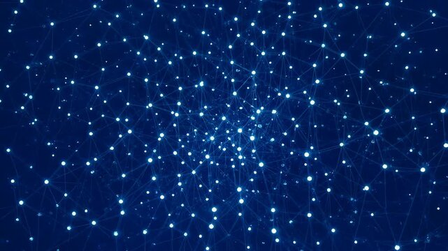 Glowing Digital Network of Interconnected Blue Lights on a Dark Background