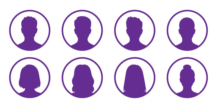 Simple Gray Avatar Icons Representing Male And Female Profiles.