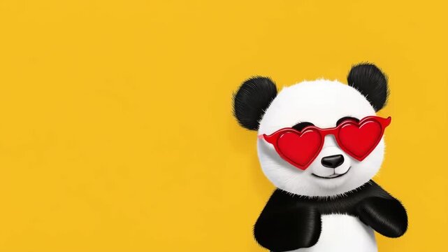 Adorable panda character wearing heart-shaped lover's glasses, celebrating love and romance