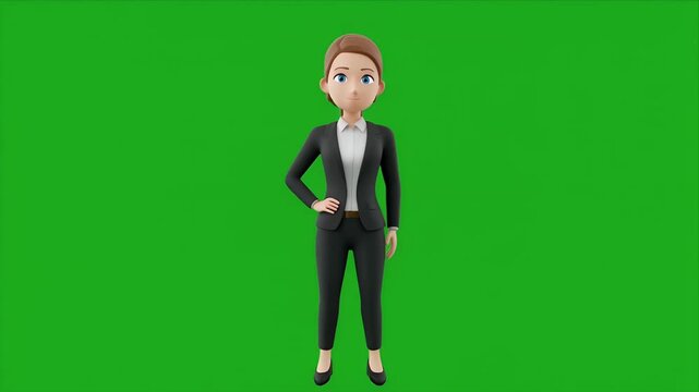 Professional Business Avatar Woman On Green Screen Background.