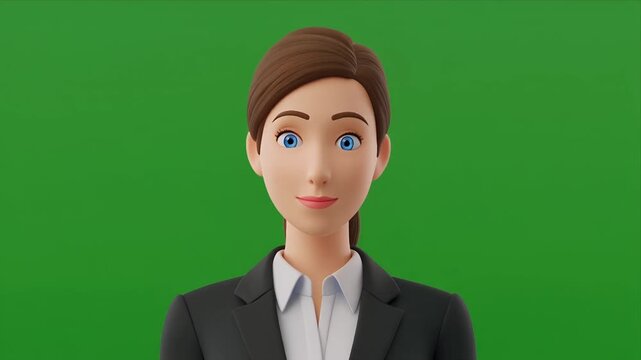 Professional Woman Business Avatar On Green Screen Studio.