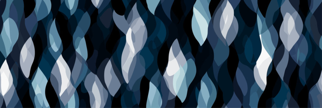 Abstract blue wavy pattern creating modern seamless background. Abstract wavy shapes in varying blue tones forming a continuous organic pattern