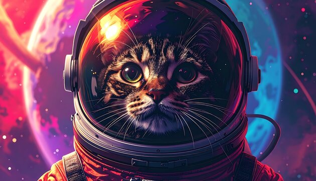 Astronaut Cat in Space Suit Helmet.