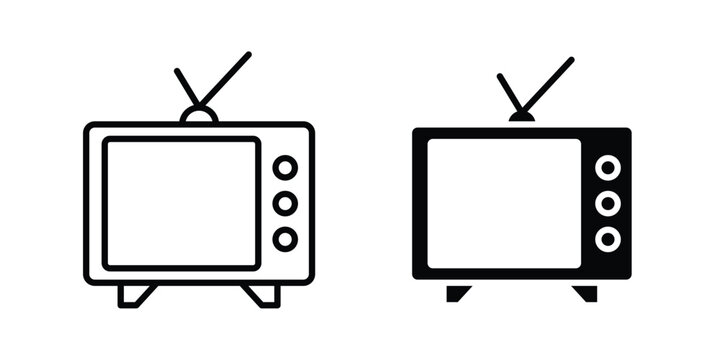 Television icon design. Editable silhouette and Thin Stroke outlined icons pack