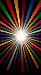 Fototapeta premium Radiating colorful stripes from a bright white center against a black background, symbolizing energy, celebration, and diversity.