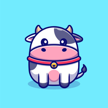 Cute Baby Cow Sitting Cartoon