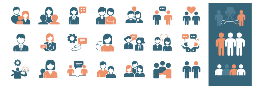 Diverse group of people icons representing communication, teamwork, and relationships in business.