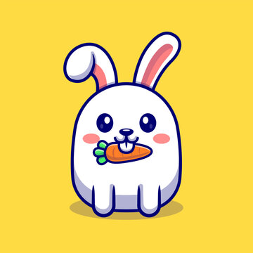 Cute Baby Rabbit Eating Carrot Cartoon 