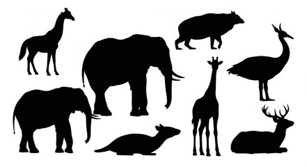 Collection of Diverse Animal Silhouettes Standing and Lying Down. © Anggi