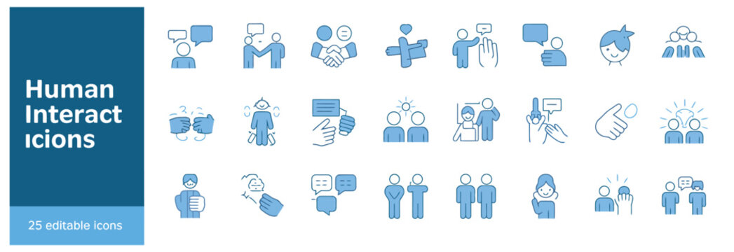 Human interaction icons showing communication, agreement, and relationships