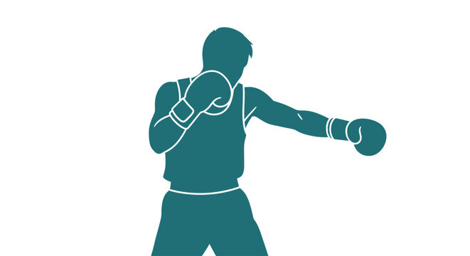 Boxer in fighting stance throwing punch.