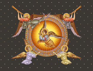 Fototapeta premium Angels. Decorative vintage illustration in Byzantine style