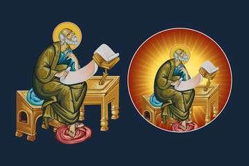 Fototapeta premium John the Apostle. Illustration - fresco set in Byzantine style