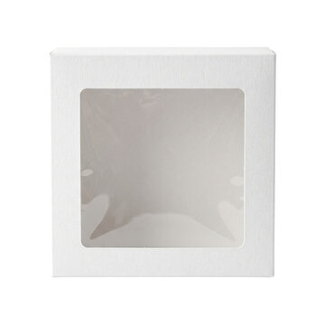 Square white gift box with clear window