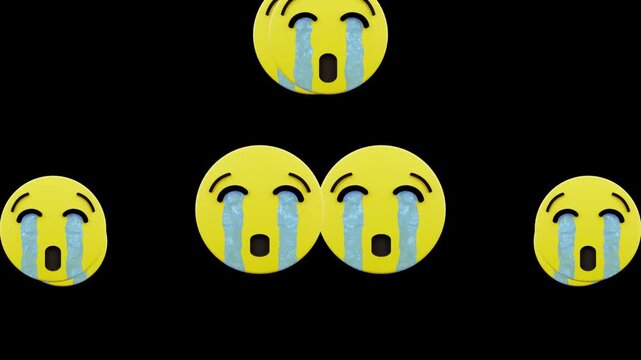 Loudly Crying Face Emojis Animation on Black Background