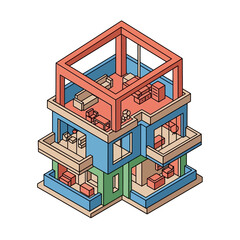 Obraz premium Isometric illustration of a colorful building.