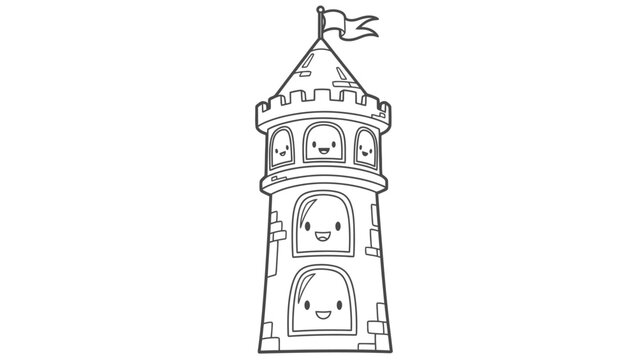 Cute castle tower with happy faces