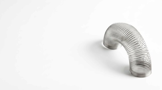 Stretched Metal Slinky Toy on White Background, Abstract Concept