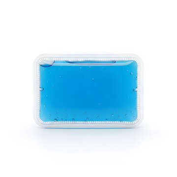 Blue soap bar, rectangular shape, clear plastic packaging, hygiene product, bathroom essentials