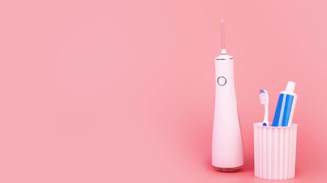 Modern oral hygiene tools: electric water flosser and toothbrush set