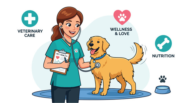 Veterinarian with Golden Retriever.