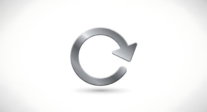 Silver Circular Arrow Symbol on White Background.