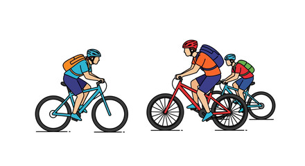 Fototapeta premium Three Cyclists Enjoying a Sunny Day Riding Mountain Bikes.