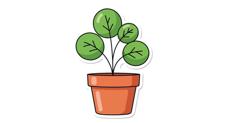 Fototapeta premium A charming illustration depicts a potted plant with round green leaves and a terracotta container