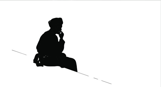 Silhouette of a person deep in thought on a white background