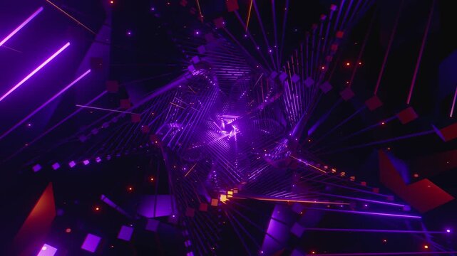4k seamless VJ loop featuring an infinite journey through a complex industrial tunnel for VJ sets, high-tech club visuals,  electronic music festivals, stage screens, LED video walls, backdrop