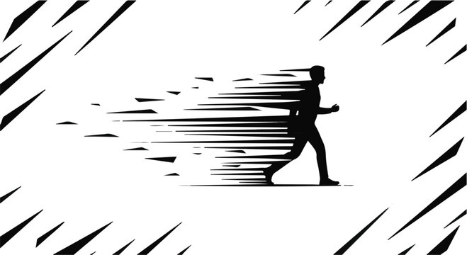 Silhouette of a runner with motion blur streaks, symbolizing speed and forward momentum.