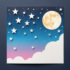 Naklejka premium Night sky with stars and moon. paper art style