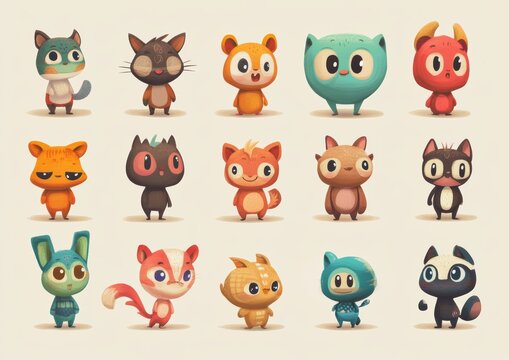 set of funny animals