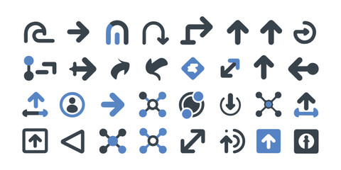 Fototapeta premium Diverse arrow icons and abstract symbols directional navigation progress connection and science molecular structure elements.
