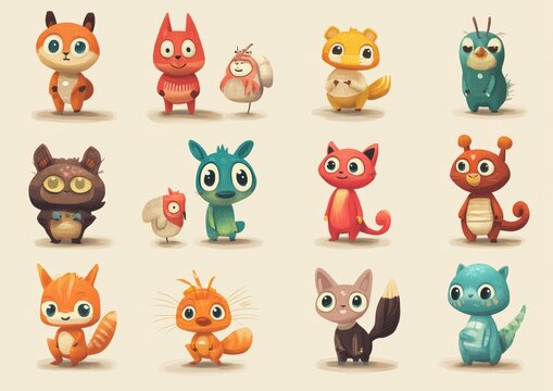 set of funny animals