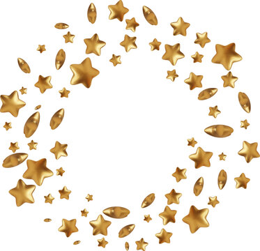 metallic gold stars of various sizes and angles. The stars are arranged circular burstcomposition, with a clear central copy space,