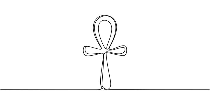 Continuous line drawing of ankh symbol. One line icon of ankh cross. One line drawing background. Vector illustration. Ankh cross black icon