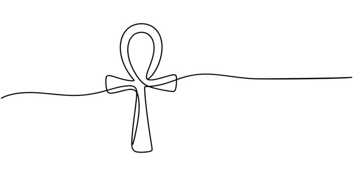Continuous line drawing of ankh symbol. One line icon of ankh cross. One line drawing background. Vector illustration. Ankh cross black icon
