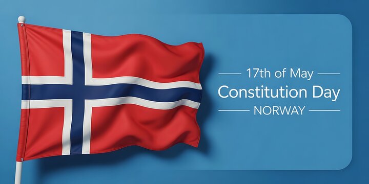 Norway flag waving on constitution day, 17th of may celebration