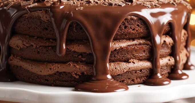 Rich Chocolate Ganache Drizzling Over Layered Cake for Celebration