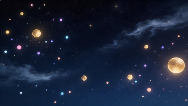 Starry night sky with glowing orbs