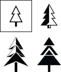 Obraz premium Minimalist Pine Tree Logo Set, Flat Vector Conifer Icons for Eco-Branding