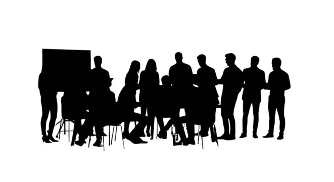 Silhouette of people having a business meeting isolated on transparent background, Vector