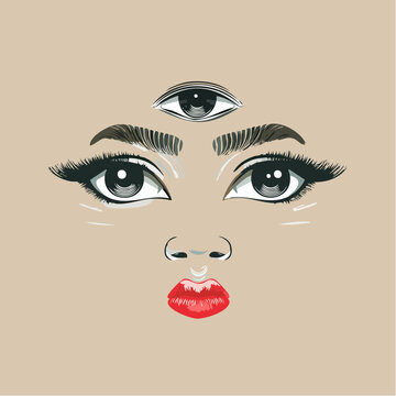 Third Eye and Red Lips Illustration