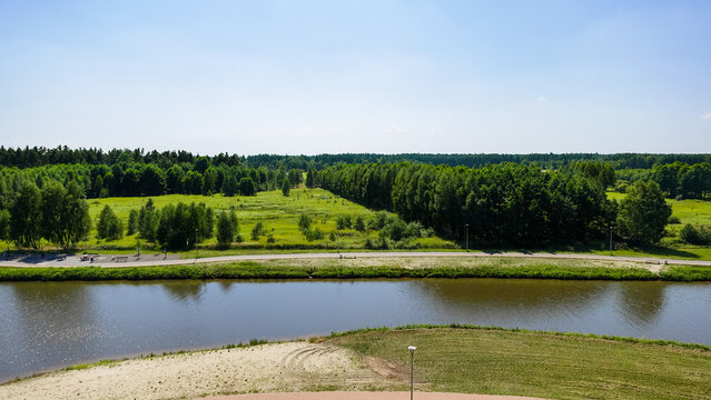 Podwolin reservoir from drone in Nisko, Podkarpackie Voivodeship, Poland