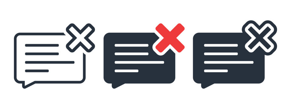 Message Denied Icon with Chat Bubble and Cross Symbol. Vector Illustration
