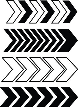 A collection of four rows of chevron arrow shapes in black and white variations